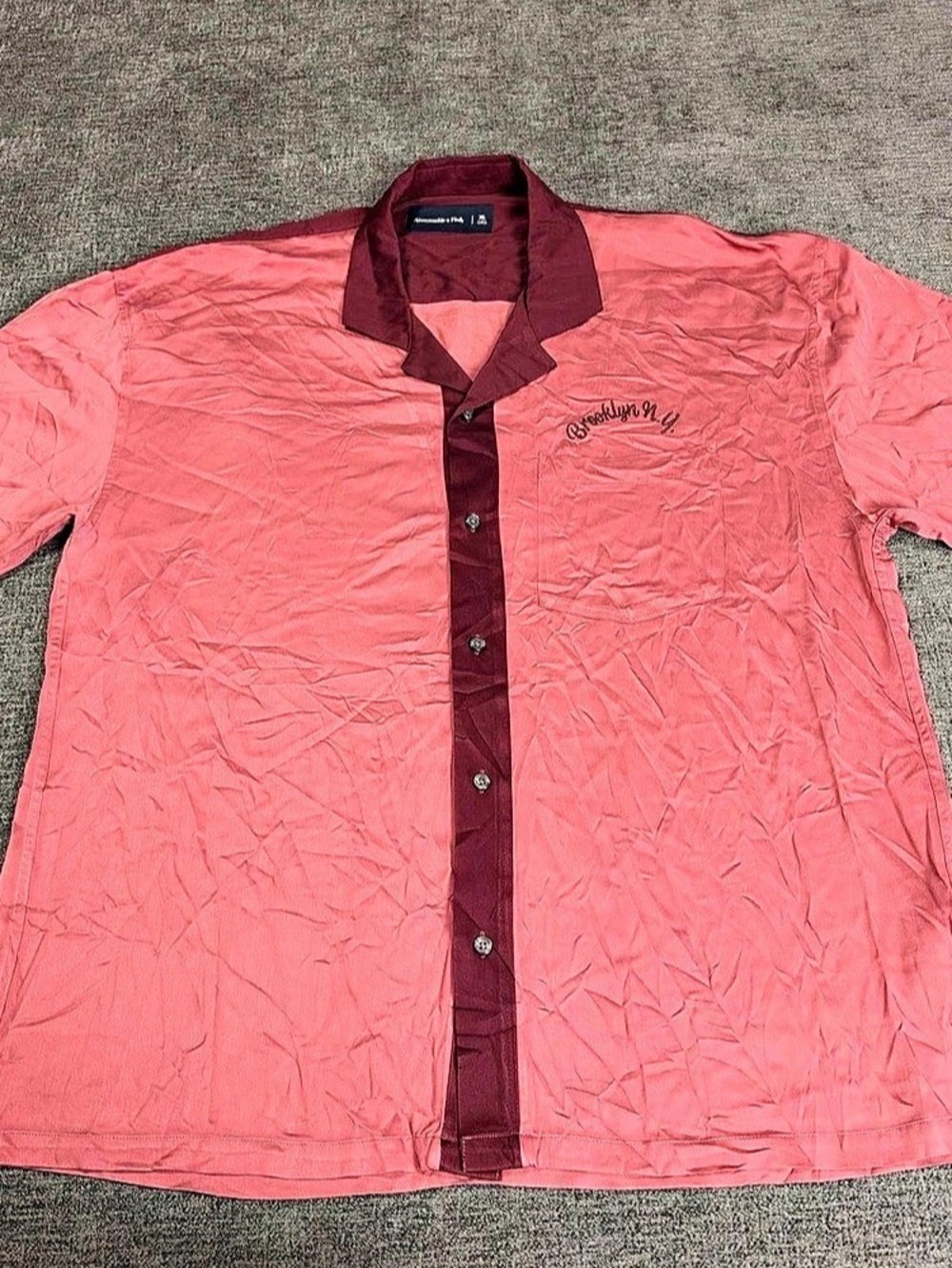 Retro Abercrombie & Fitch Mens XL Oversized Pink Maroon Brooklyn NY Bowling Fall
